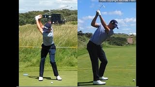 Justin Thomas golf swing  Long Iron faceon amp downtheline July 2017 [upl. by Arihay432]